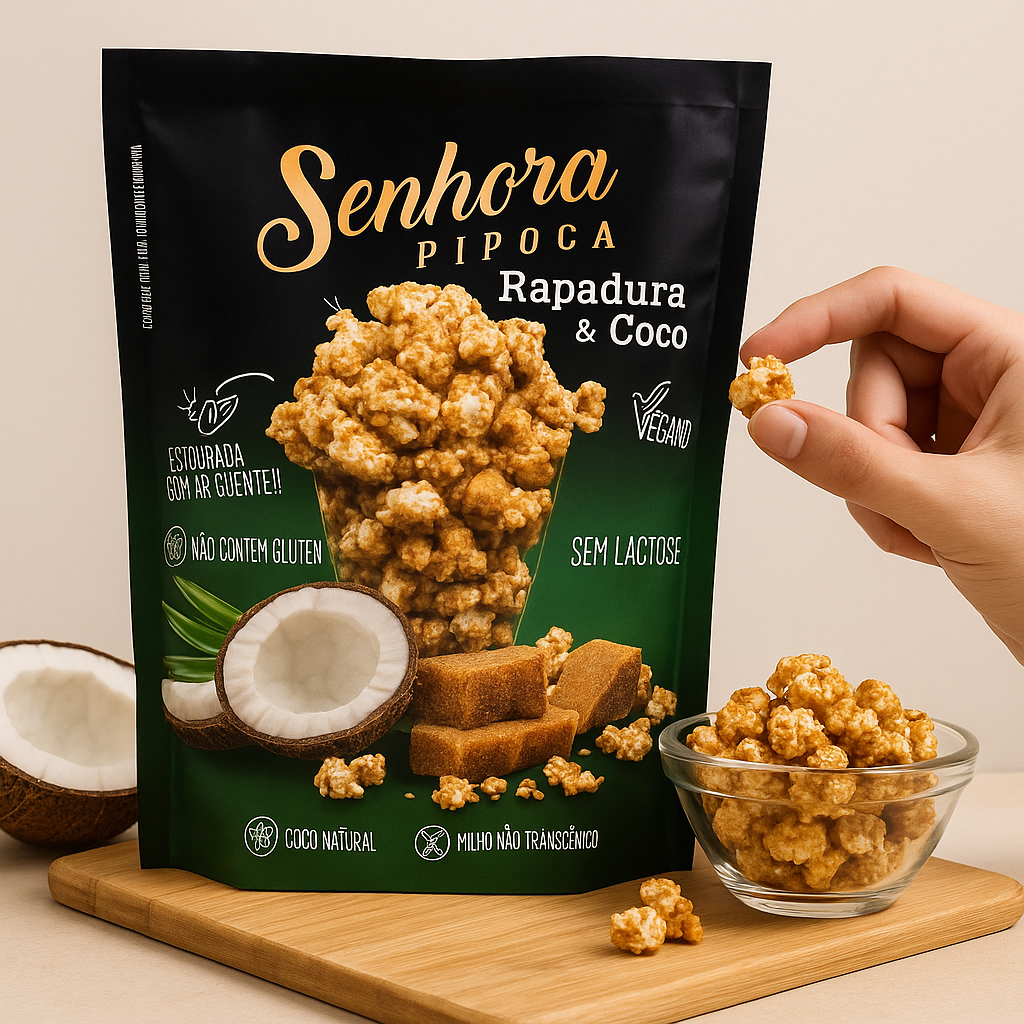 Pipoca Gourmet Doce Pronta Rapadura e Coco - Sra Pipoca